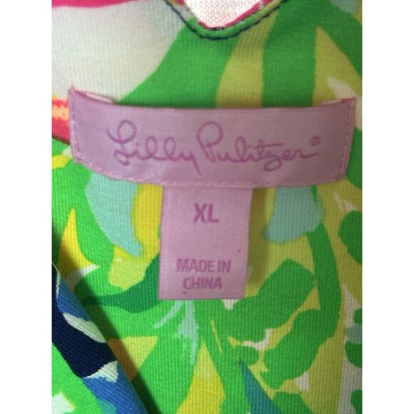 Lily Pulitzer Fleur Dress Navy Travelers Palm Size XL 14 16 - Picture 2 of 10